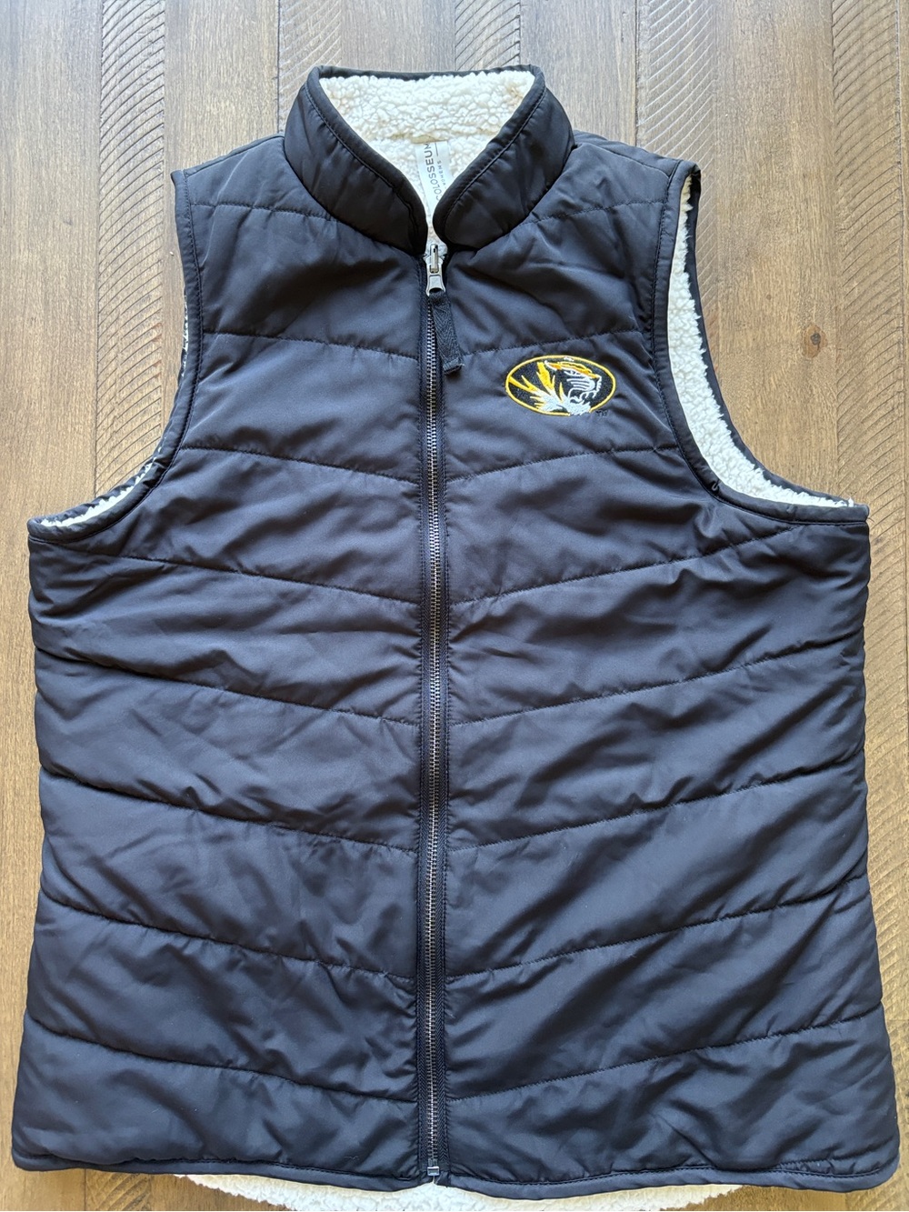 Women's Black Quilted Sherpa-Lined Vest with Mizzou Tiger Logo